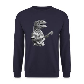 Chamäleon spielt Ukulele schwarz-weiß - Unisex Pullover - Navy - Vorne - Alina (178cm) & Michal (187cm)