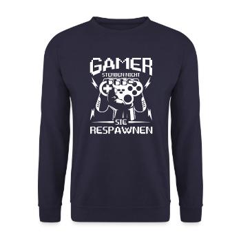 Gamers Don't Die Respawnen Gaming T-Shirt - Unisex Sweatshirt - navy - Front - Alina (178cm) & Michal (187cm)