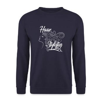 Haarstylistin Shirt Frisörin Damen Shirt Elegant - Unisex Pullover - Navy - Vorne - Alina (178cm) & Michal (187cm)