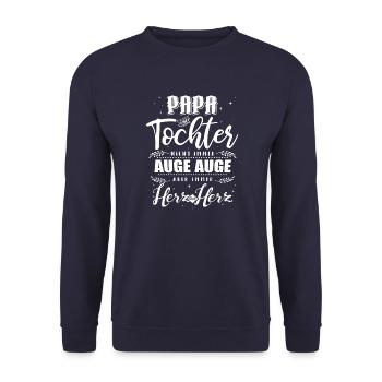 Papa und Tochter immer Herz an Herz - Unisex Pullover - Navy - Vorne - Alina (178cm) & Michal (187cm)