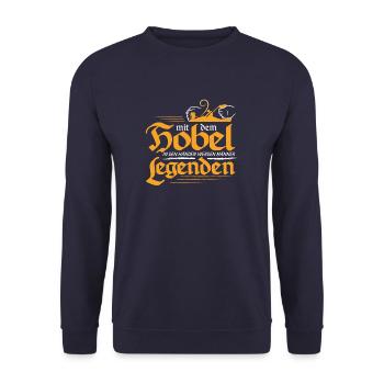 Schreiner mit dem Hobel in den Händen - Unisex Pullover - Navy - Vorne - Alina (178cm) & Michal (187cm)