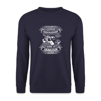 Januar Geburtstag Abschlepper - Unisex Pullover - Navy - Vorne - Alina (178cm) & Michal (187cm)