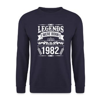 Year of birth 1982 Birthday Legend - Unisex Sweatshirt - navy - Front - Alina (178cm) & Michal (187cm)