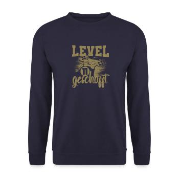 Geburtstag 11 Jahre Jungn Level 11 geschafft - Unisex Pullover - Navy - Vorne - Alina (178cm) & Michal (187cm)