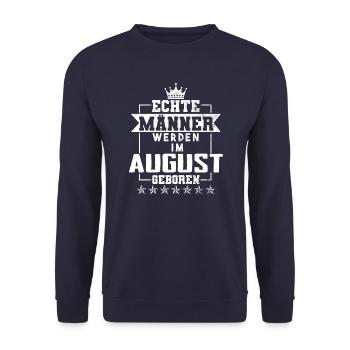 Echte Helden werden im August geboren - Unisex Pullover - Navy - Vorne - Alina (178cm) & Michal (187cm)