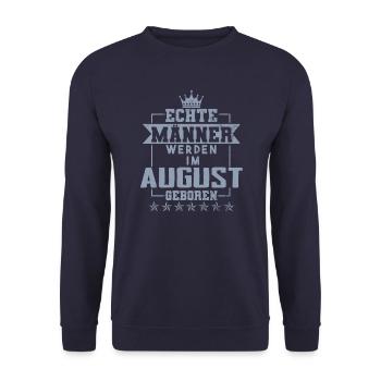 Echte Helden werden im August geboren - Unisex Pullover - Navy - Vorne - Alina (178cm) & Michal (187cm)