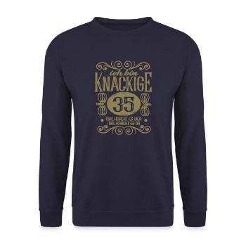35. Geburtstag Sprüche Frauen ich bin Knackige 35 - Unisex Pullover - Navy - Vorne - Alina (178cm) & Michal (187cm)