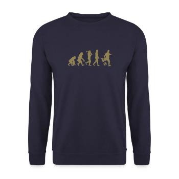 Fußball T-Shirt Evolution des Fußballs - Unisex Pullover - Navy - Vorne - Alina (178cm) & Michal (187cm)