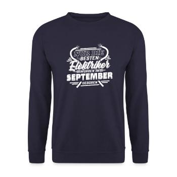 Nur die besten Elektriker sind im September - Unisex Pullover - Navy - Vorne - Alina (178cm) & Michal (187cm)