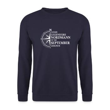 Norden Norddeutsch September Geburtstag Sprüche - Unisex Pullover - Navy - Vorne - Alina (178cm) & Michal (187cm)