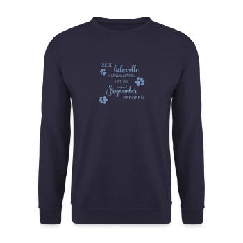 Liebevolle Hundedame September Geburtsmonat - Unisex Pullover - Navy - Vorne - Alina (178cm) & Michal (187cm)