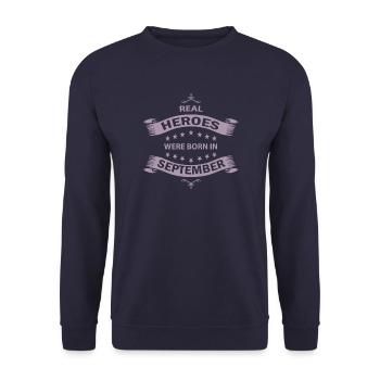 Les vrais héros naissent en septembre - Sweat-shirt Unisexe - marine - Devant - Alina (178cm) & Michal (187cm)