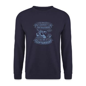 Legendary tow truck driver in September - Unisex Sweatshirt - navy - Front - Alina (178cm) & Michal (187cm)