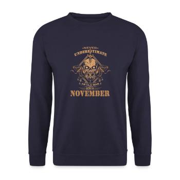 Never underestimate an old man in November - Unisex Sweatshirt - navy - Front - Alina (178cm) & Michal (187cm)