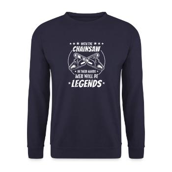 Mit der Kettensäge in den Händen werden Männer zu - Unisex Pullover - Navy - Vorne - Alina (178cm) & Michal (187cm)