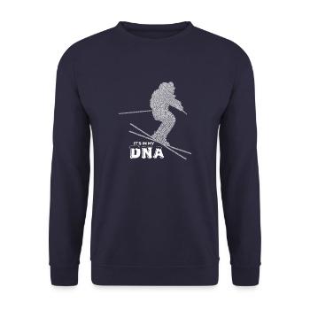 Snowboarder Geschenkideen meine DNA - Unisex Pullover - Navy - Vorne - Alina (178cm) & Michal (187cm)