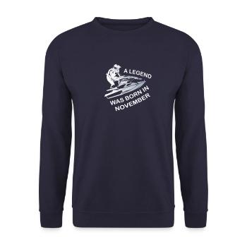 Month of Birth Jet Ski Legend November Sayings - Unisex Sweatshirt - navy - Front - Alina (178cm) & Michal (187cm)