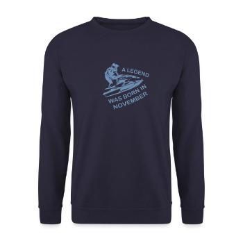 Month of Birth Jet Ski Legend November Sayings - Unisex Sweatshirt - navy - Front - Alina (178cm) & Michal (187cm)