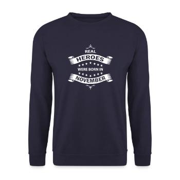 Legendär seit November Das Leben beginnt - Unisex Pullover - Navy - Vorne - Alina (178cm) & Michal (187cm)