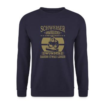 Lustige Schweißer Sprüche Unmögliches - Unisex Pullover - Navy - Vorne - Alina (178cm) & Michal (187cm)