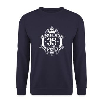 Endlich Offiziell 35 Jahre alt - Unisex Pullover - Navy - Vorne - Alina (178cm) & Michal (187cm)