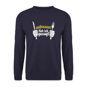 Koch Shirt Aufessen ! Hab ich gesagt - Unisex Pullover - Navy - Vorne - Alina (178cm) & Michal (187cm)