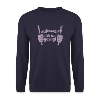 Koch Shirt Aufessen ! Hab ich gesagt - Unisex Pullover - Navy - Vorne - Alina (178cm) & Michal (187cm)