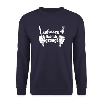 Koch Shirt Aufessen ! Hab ich gesagt - Unisex Pullover - Navy - Vorne - Alina (178cm) & Michal (187cm)
