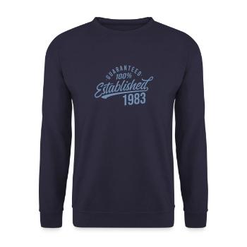 Guaranteed Established in 1983 Birthday - Unisex Sweatshirt - navy - Front - Alina (178cm) & Michal (187cm)