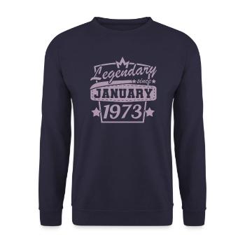 Legendary since January 1973 Retro - Unisex Sweatshirt - navy - Front - Alina (178cm) & Michal (187cm)
