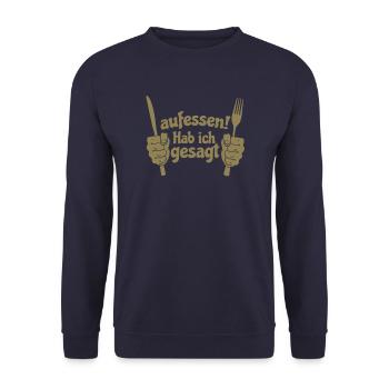 Koch Shirt Aufessen ! Hab ich gesagt - Unisex Pullover - Navy - Vorne - Alina (178cm) & Michal (187cm)