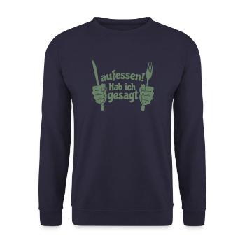 Koch Shirt Aufessen ! Hab ich gesagt - Unisex Pullover - Navy - Vorne - Alina (178cm) & Michal (187cm)