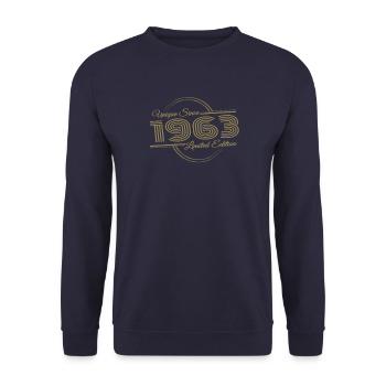 Einzigartig seit 1963 Retro Geburtstag Vintage - Unisex Pullover - Navy - Vorne - Alina (178cm) & Michal (187cm)