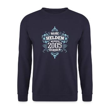 Wahre Helden wurden 2005 geboren - Unisex Pullover - Navy - Vorne - Alina (178cm) & Michal (187cm)