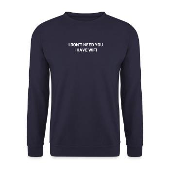 Ich brauche dich nicht ich hab WIFI - Unisex Pullover - Navy - Vorne - Alina (178cm) & Michal (187cm)