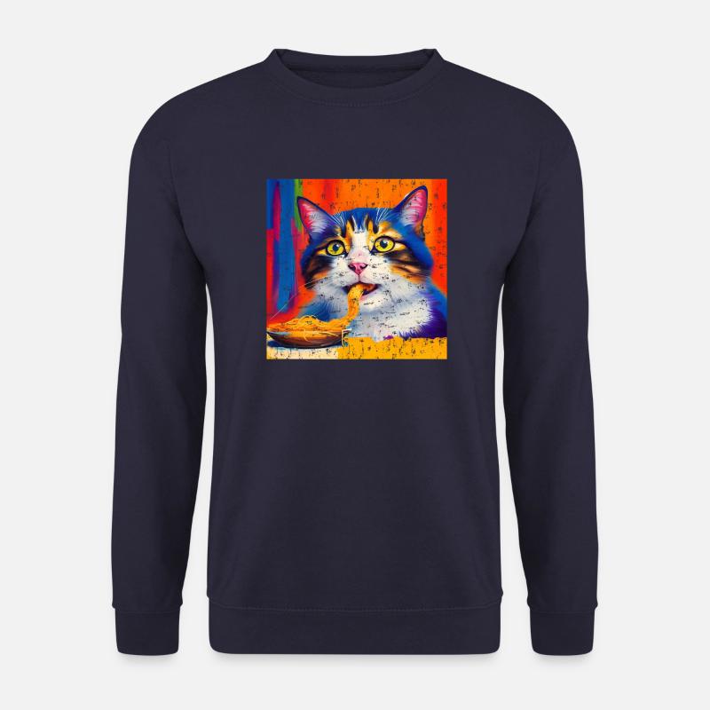 Cat eats spaghetti oil painting - Unisex Sweatshirt - navy