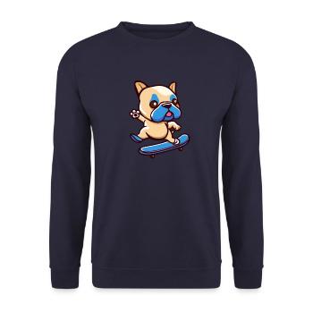 Cute Pug Dog with Skateboard - Unisex Sweatshirt - navy - Front - Alina (178cm) & Michal (187cm)