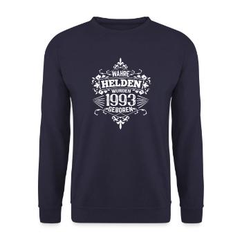 Wahre Helden wurden 1993 geboren Geburtstag - Unisex Pullover - Navy - Vorne - Alina (178cm) & Michal (187cm)