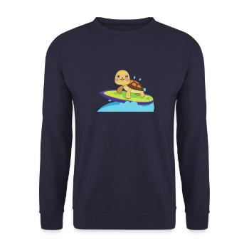 Schildkröte auf surfbrett - Unisex Pullover - Navy - Vorne - Alina (178cm) & Michal (187cm)