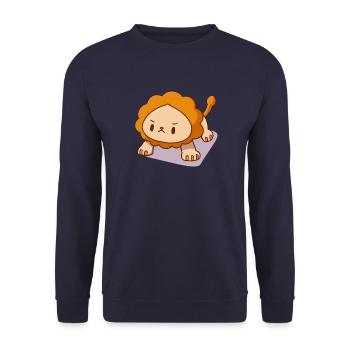 Löwe Liegestütze Kawaii Anstrengend Stark - Unisex Pullover - Navy - Vorne - Alina (178cm) & Michal (187cm)