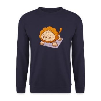 Löwe Liegestütze Kawaii Anstrengend Stark - Unisex Pullover - Navy - Vorne - Alina (178cm) & Michal (187cm)