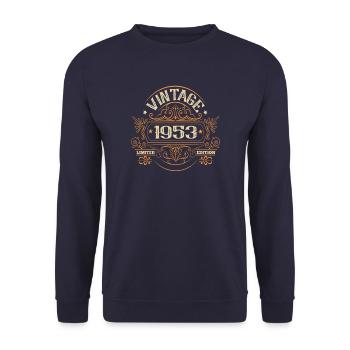 Jahrgang 1953 Geburtstag Sprüche - Unisex Pullover - Navy - Vorne - Alina (178cm) & Michal (187cm)