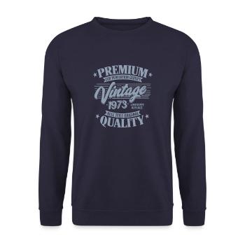 Vintage 1973 Geburtstag Sprüche "Limitierte - Unisex Pullover - Navy - Vorne - Alina (178cm) & Michal (187cm)