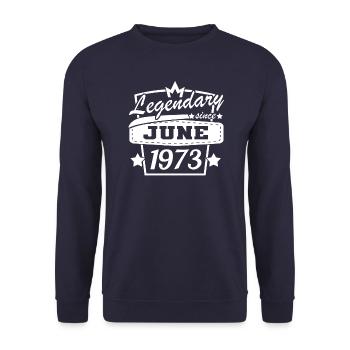 Jahrgang 1973 Geburtstag Sprüche - Unisex Pullover - Navy - Vorne - Alina (178cm) & Michal (187cm)
