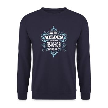 Wahre Helden wurden 1983 geboren - Unisex Pullover - Navy - Vorne - Alina (178cm) & Michal (187cm)