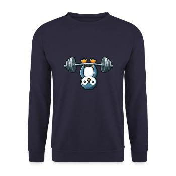 drôle pingouin fitness haltérophilie dessin animé - Sweat-shirt Unisexe - marine - Devant - Alina (178cm) & Michal (187cm)
