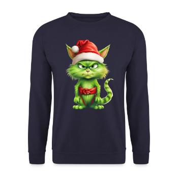 Katze Weihnachten Weihnachtselfe Geschenke Mütze - Unisex Pullover - Navy - Vorne - Alina (178cm) & Michal (187cm)