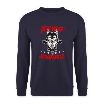 Wolf im Schafspelz, Wölfe, Schafe, Schäfer, Fun - Unisex Pullover - Navy - Vorne - Alina (178cm) & Michal (187cm)