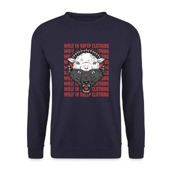 Wolf im Schafspelz, Wölfe, Schade, Geschenkidee - Unisex Pullover - Navy - Vorne - Alina (178cm) & Michal (187cm)