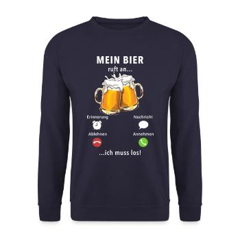 Mein Bier ruft an - ich muss los - Spruch - Unisex Pullover - Navy - Vorne - Alina (178cm) & Michal (187cm)
